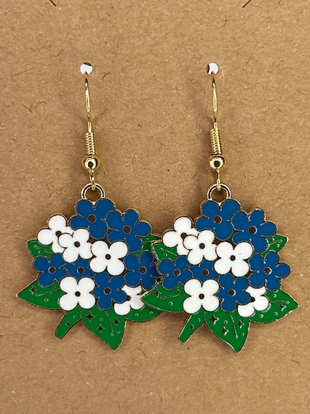 Floral Blue & White Enamel Dangle Earrings - Women Jewelry